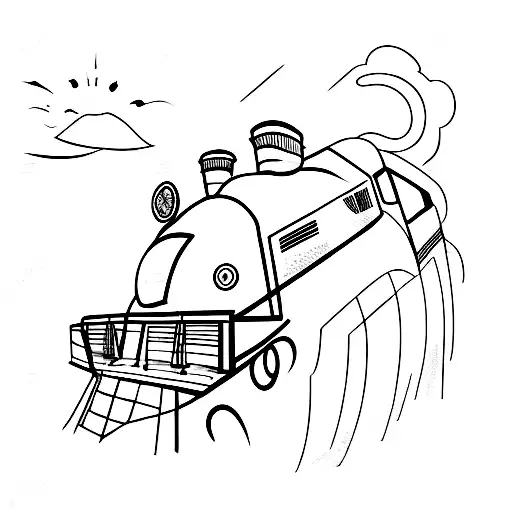 line drawn train with 11:11 as the time, side view tattoo design idea
