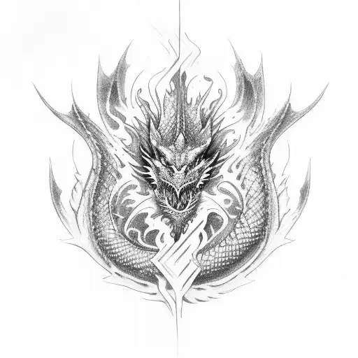 dragon whit flames tattoo design idea