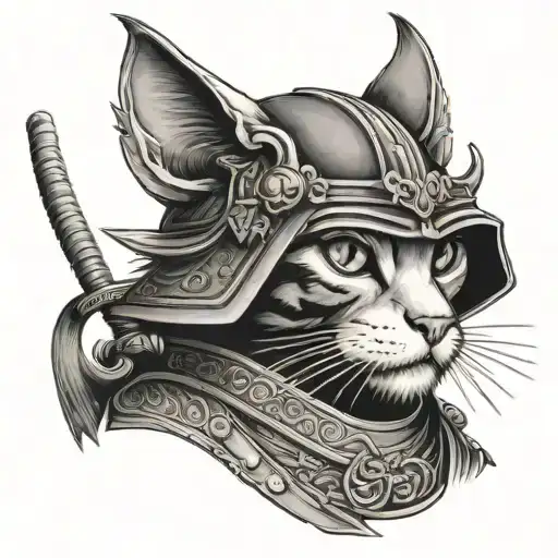 cat dressed as a samurai warrior tattoo design idea