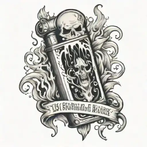 lighter with ghost coming out with the words " just because it burns doesn't mean you're gonna die" around it tattoo design idea