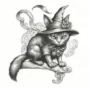 black cat dressed as a witch holding a cat tattoo design idea