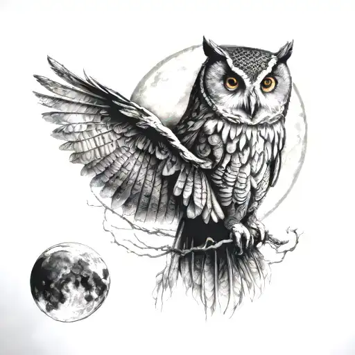 owl dark side of the moon tattoo design idea