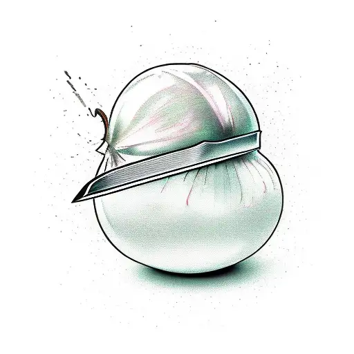 knife cutting an onion and in the pieces of onion I want scrambled words- YOUR OPINION  tattoo design idea