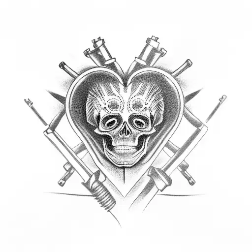Skeleton welding a metal heart tattoo design idea