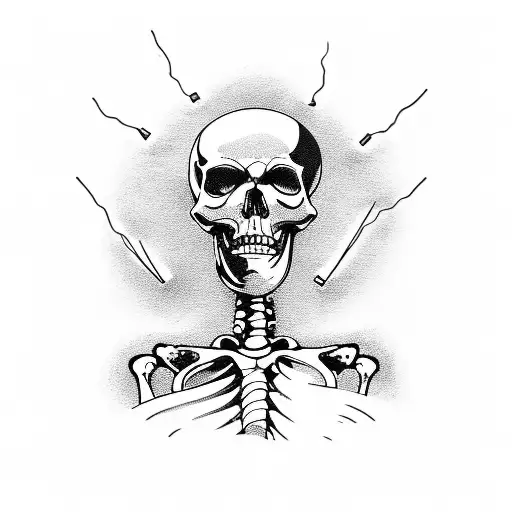 Blackwork tattoo of a skeleton creating sparks while welding tattoo design idea