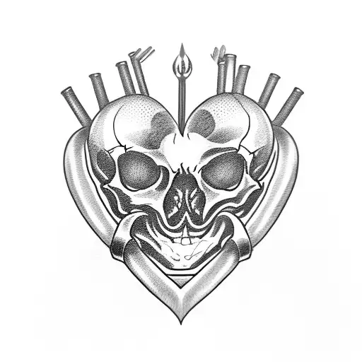 Skeleton welding a metal heart tattoo design idea