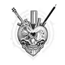 Skeleton welding a metal heart tattoo design idea