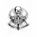 Blackwork tattoo of a skeleton creating sparks while welding tattoo design idea