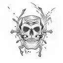 Blackwork tattoo of a skeleton creating sparks while welding tattoo design idea