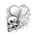 Skeleton welding a metal heart tattoo design idea