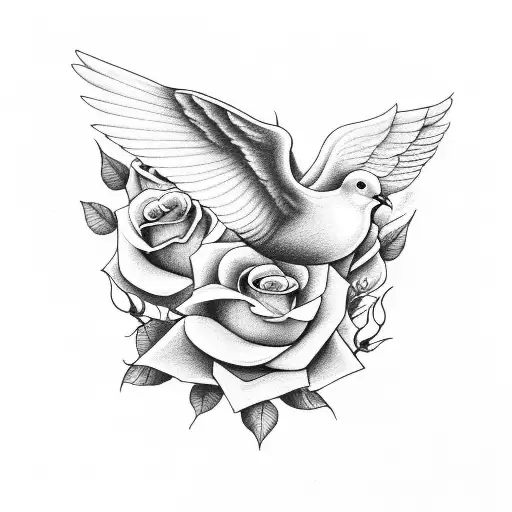 dove with rose and clouds tattoo design idea