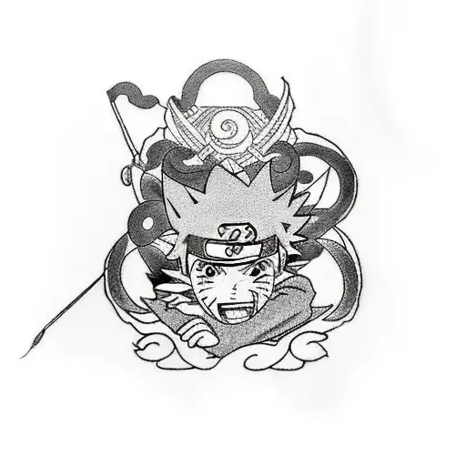 A Naruto-inspired tattoo featuring the main characters in a blackwork style tattoo design idea