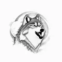 A wolf howling at the moon in a mesmerizing dotwork style tattoo design idea