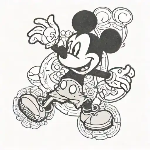 Mickey Mouse outline with "Elliot" and "Oliver" written in cursive in the outline  tattoo design idea