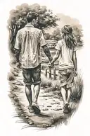 Older brother and younger sister holding hands and walking tattoo design idea