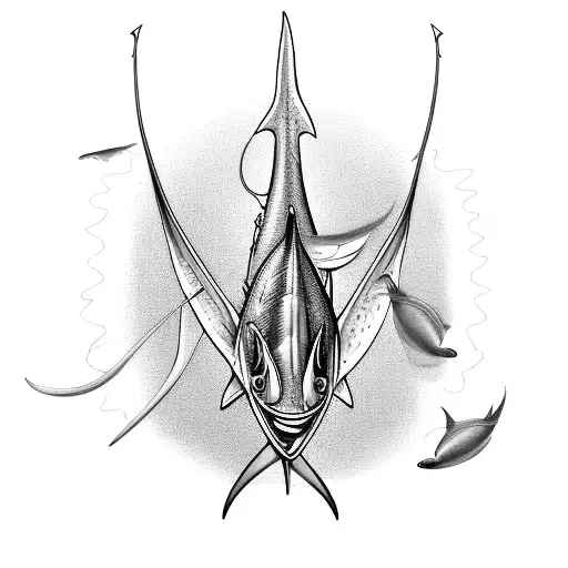 Black and Grey Swordfish Sailfish Shark Hook Tattoo Idea