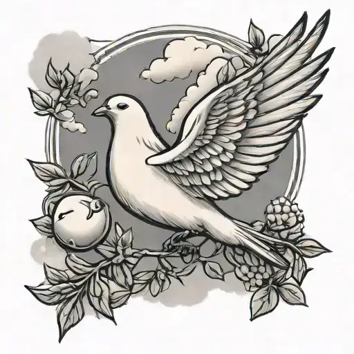 dove carrying an olive branch clouds surrounding tattoo design idea