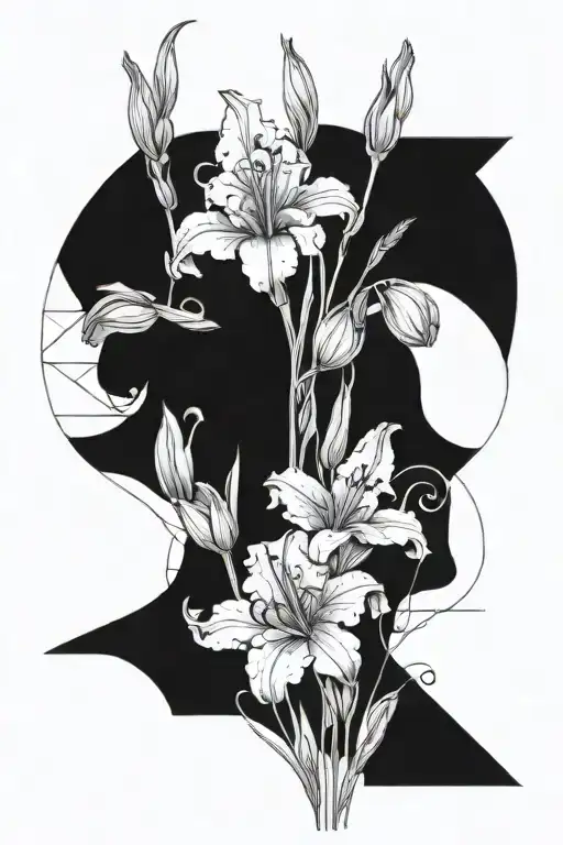 Gladiolus, Poppies,  carnations and snowdrops  tattoo design idea