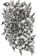 Gladiolus, Poppies,  carnations and snowdrops  tattoo design idea