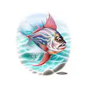 all kinds of  salt water fish all over for arm  tattoo design idea