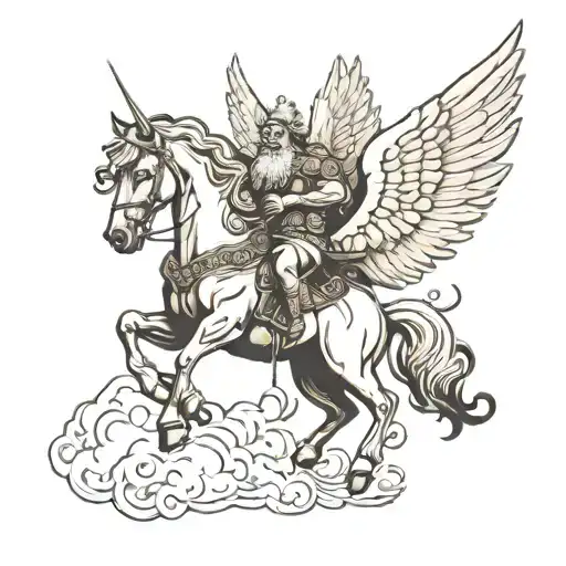 zeus with pegasus horse with wings tattoo design idea