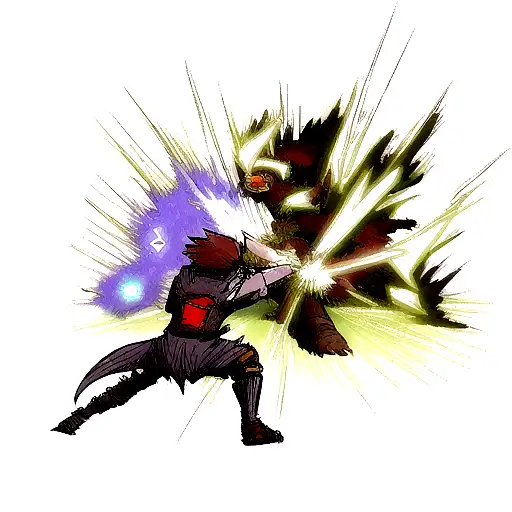 A dynamic scene featuring the client's favorite anime character engaged in an epic battle with a boss monster from their favorite video game. tattoo design idea