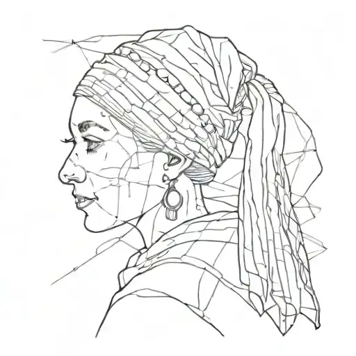 girl with a pearl earring in a minimalist style tattoo design idea