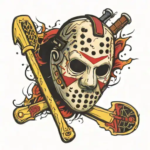 Jason vorhees mask with 2 hockey sticks going through it  tattoo design idea
