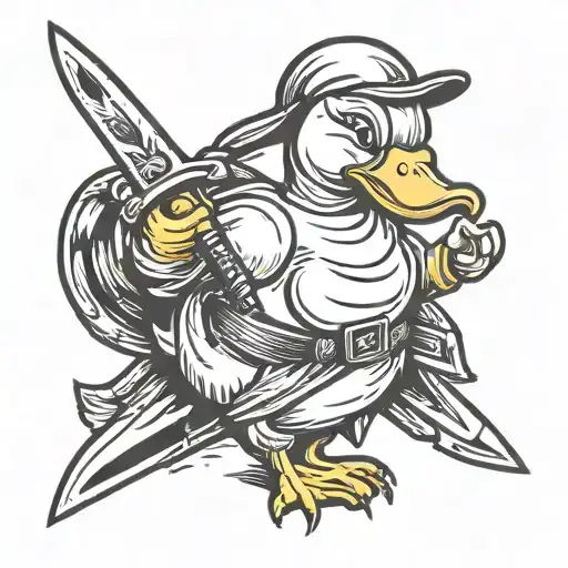 Lemon Duck Holding a knife tattoo design idea