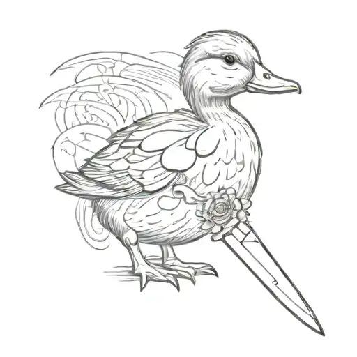 Baby Duck holding Knife tattoo design idea