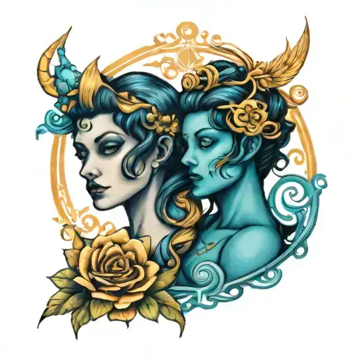 Gemini and Aquarius love symbol tattoo design idea