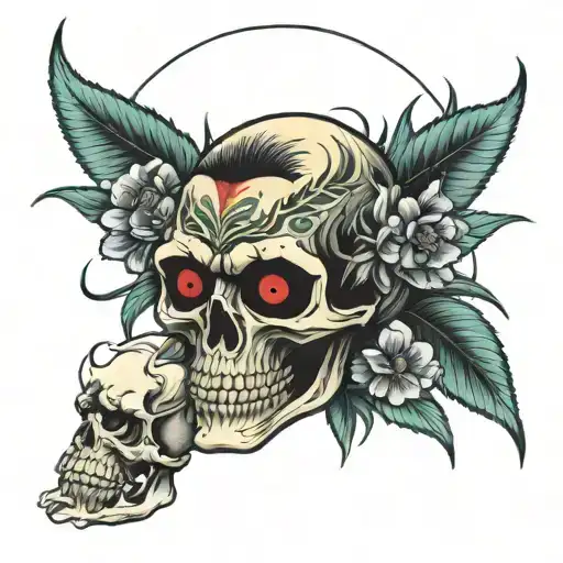monkey skull zombie marajuana tattoo design idea
