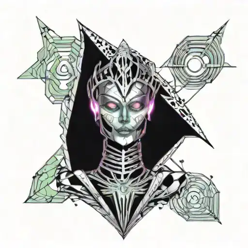 robot court jester female tattoo design idea