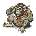 monkey clown smoking weed tattoo design idea