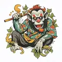monkey clown smoking weed tattoo design idea