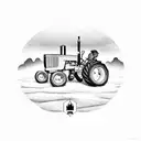 tractor with a dad on top add some stuff and a river tattoo design idea