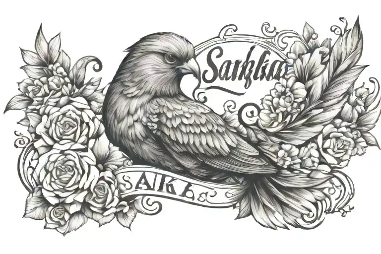 Name "Sanika" make like love and free bird type tattoo design idea