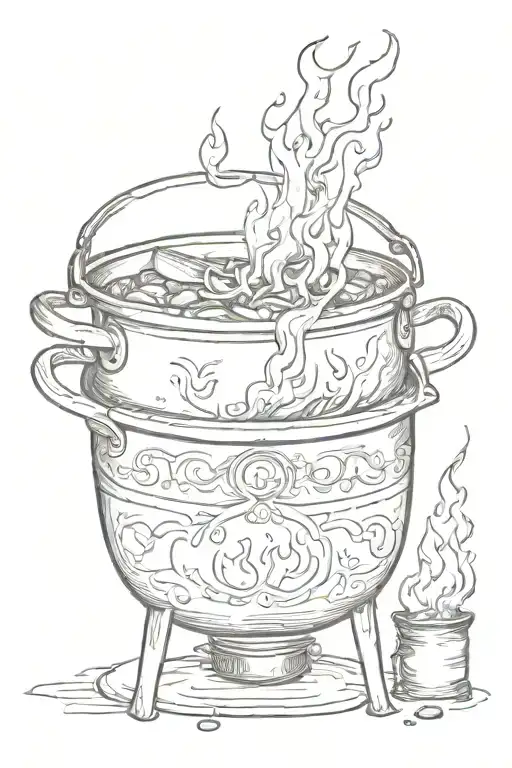 cooking pot over fire  tattoo design idea