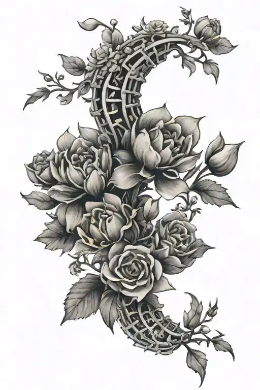  spine space and flowers intertwined tattoo design idea