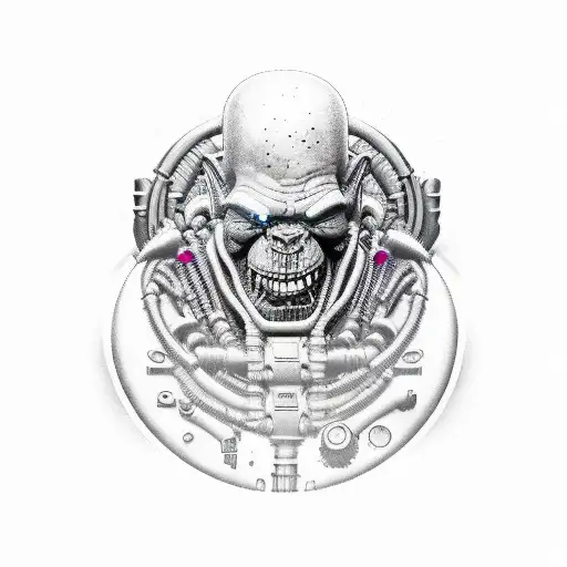 orc with Cyberpunk implants tattoo design idea