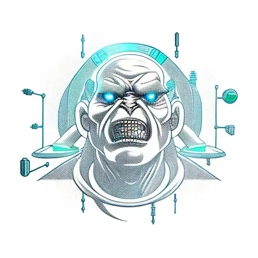 orc with Cyberpunk implants tattoo design idea