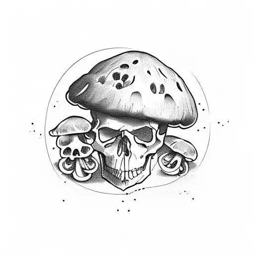 skull and mushrooms tattoo design idea