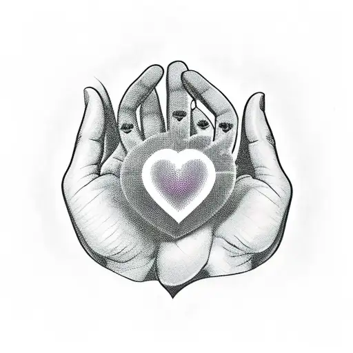 peace sign holding a heart, peace and love in cursive, ratios all over hand holding heart tattoo design idea