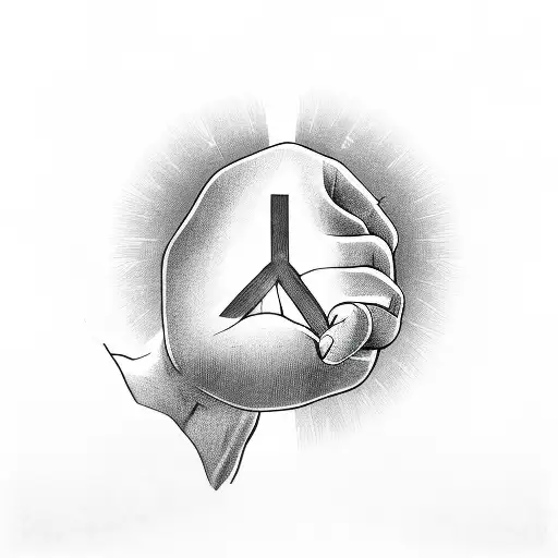 ✌🏾 holding heading inside palm of peace sign  tattoo design idea