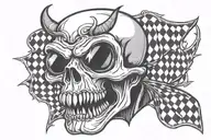 a chequered black and white vampire skull wearing sunglasses  tattoo design idea