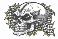 a chequered black and white vampire skull wearing sunglasses  tattoo design idea