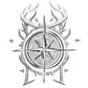 intricate half sleeve with trees, antlers, arrows and a quiver, a compass, and family and faith representation  tattoo design idea