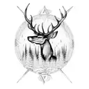 intricate half sleeve with trees, antlers, arrows and a quiver, a compass, and family and faith representation  tattoo design idea