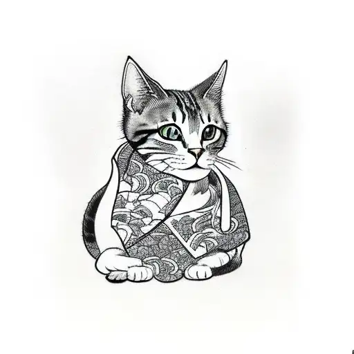 street fighting cat in kimono tattoo design idea