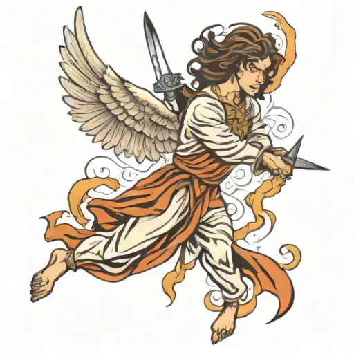angel gabriel fighting tattoo design idea